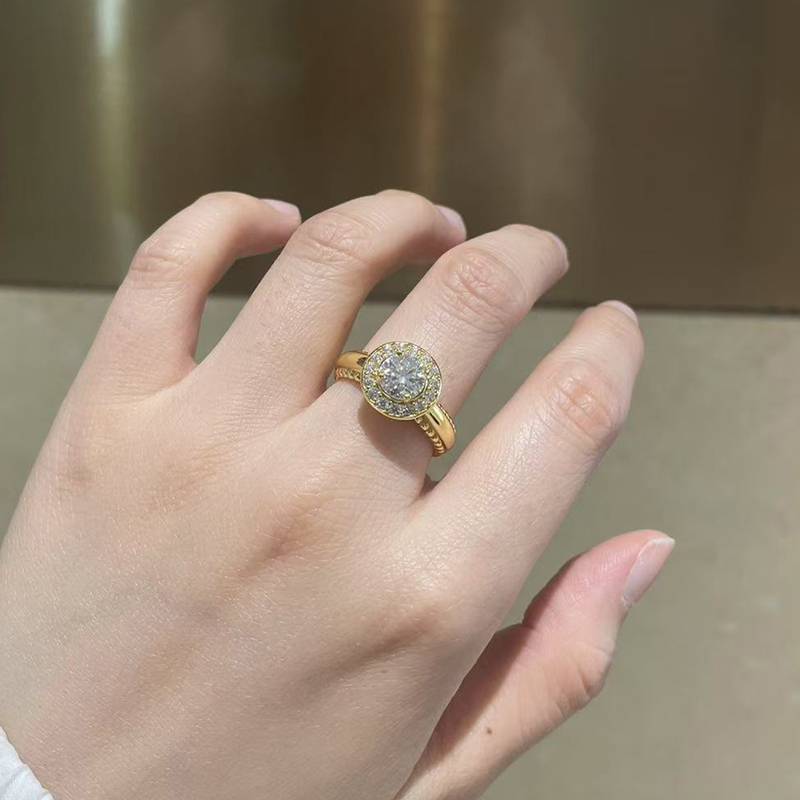 圆包Women's RingS925银镀黄金定制选款主石Moissanite1.0ct/副石高碳钻